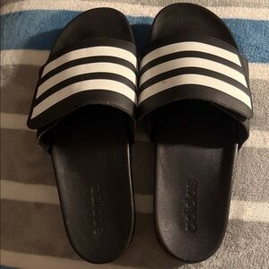 adidas Black and White Slide Sandals with Signature Stripes